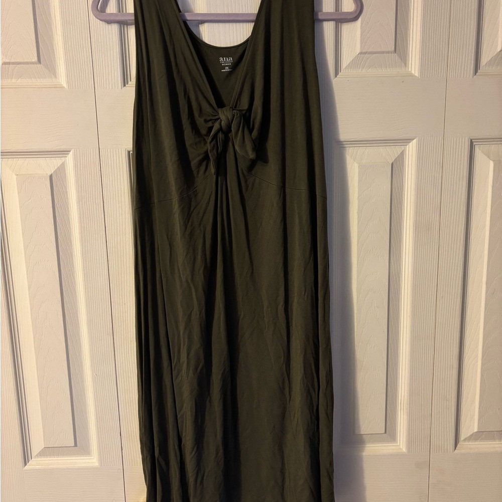 a.n.a Olive Green Midi Dress with Knot Detail